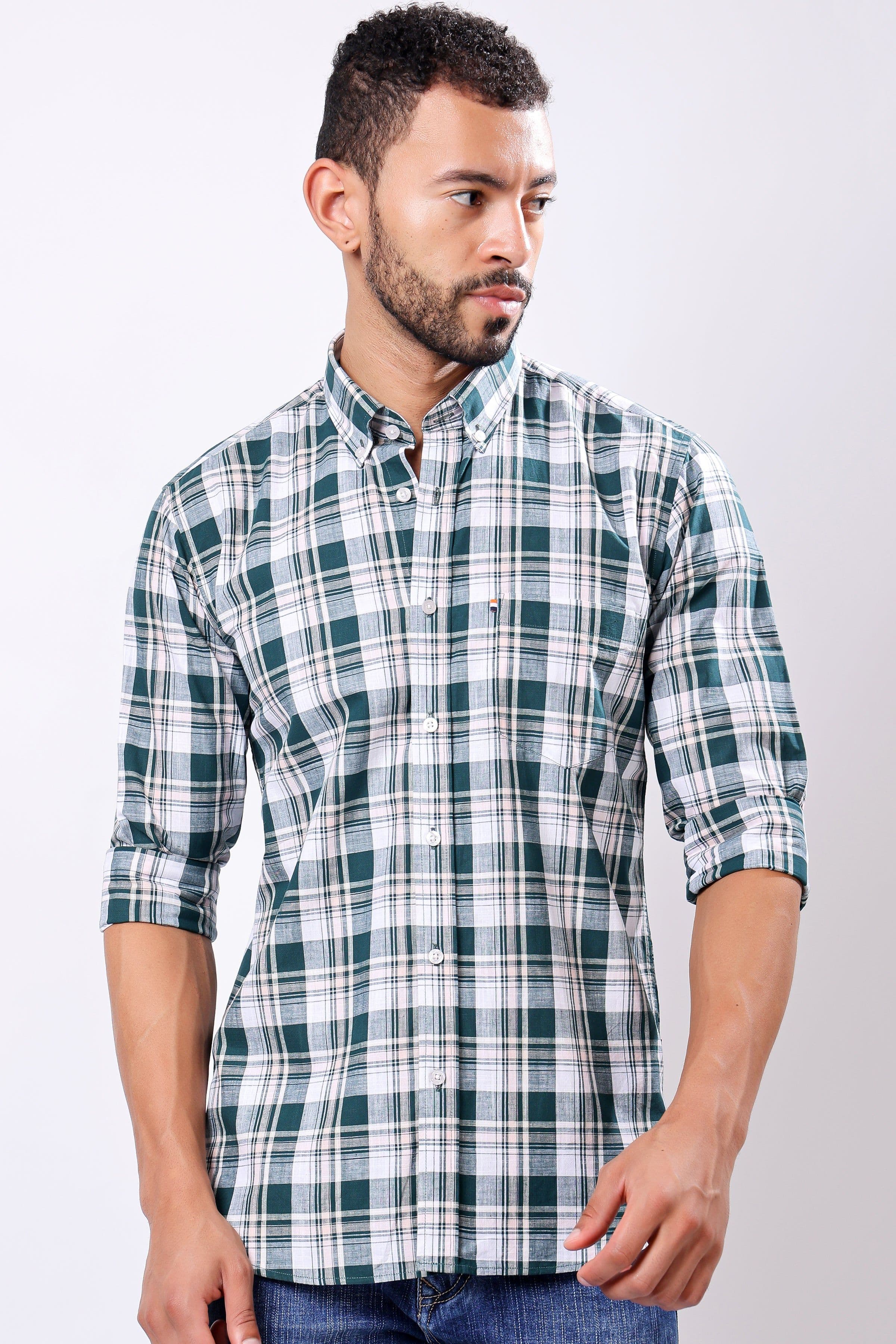 Men's White Cotton Check Casual Shirt - Classic Style